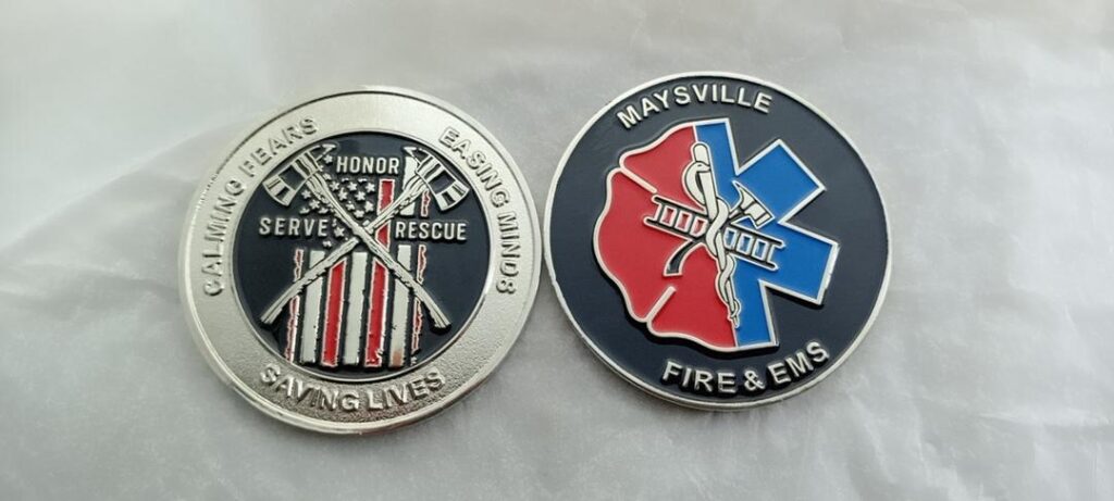 Maysville Fire EMS coin, firefighter challenge coins, 