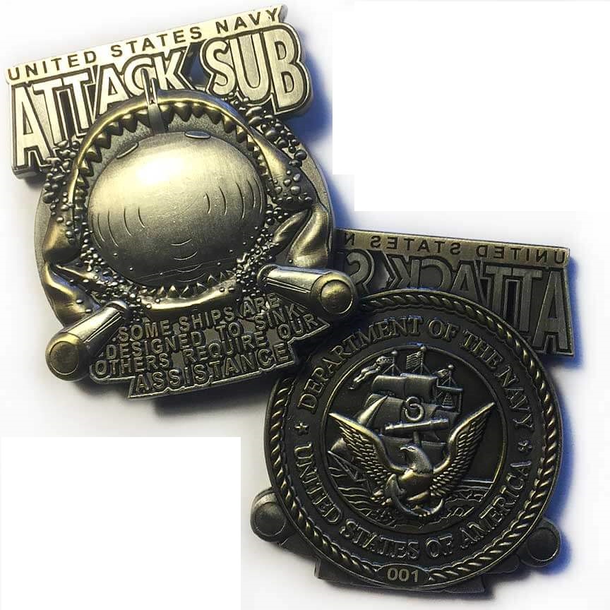 Official Looking US Navy Submarine Warfare Enlisted Challenge Coin – 'Bubblehead' Dolphin Design